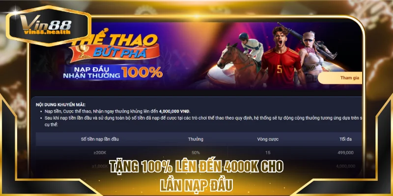 Tặng 100% lên đến 4000K cho lần nạp đầu